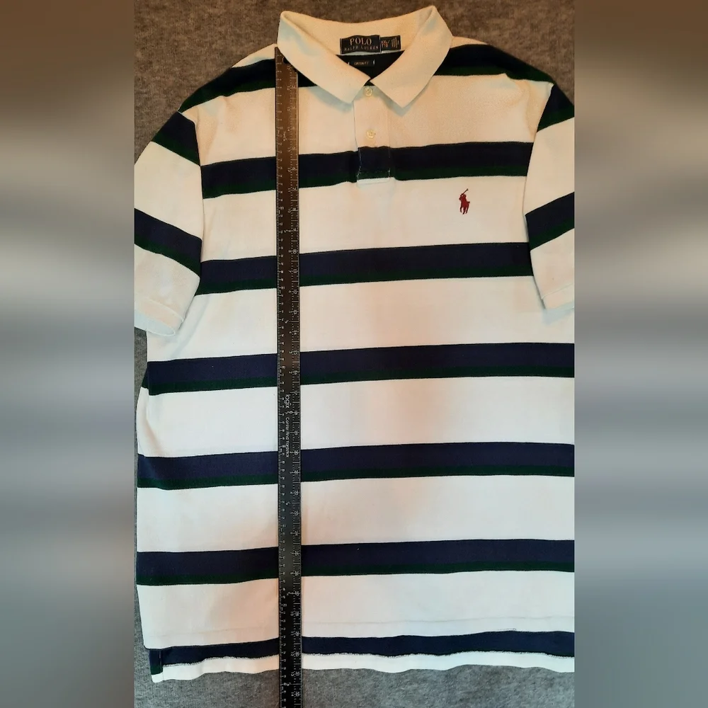 Polo Ralph Lauren Shirt Mens XXL White Striped Polo Golf Sporty Preppy Custom
